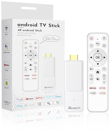 Android TV Stick 4K, 2025 TV Stick Android 14.0 2GB RAM 16GB ROM Ultra HD RK3518 CPU Supports Wi-Fi 6 2.4G/5G Wi-Fi Bluetooth 5.0 USB HDR10 with Bluetooth Voice Remote Control - White