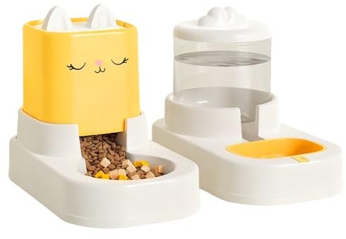 Vattendispenser och matare för husdjur | avtagbar | PP-material | hund- och kattmatautomat | automatisk kattmatare | halkskydd | för små medelstora husdjur valp kattmatning