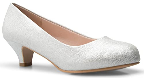 OLIVIA K Womens Classic Closed Toe Kitten Heel Pumps | Dress, Work, Party Low Heeled (10, Silver Glitter, numeric_10)