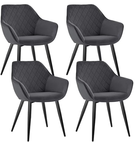 WOLTU Esszimmerstühle 4er Set Küchenstühle Wohnzimmerstühle Polsterstühle Sessel, Armlehnstühle mit Rückenlehne, für Esszimmer, Küche, Wohnzimmer, Samt, Metallbeine, Dunkelgrau, BH153dgr-4