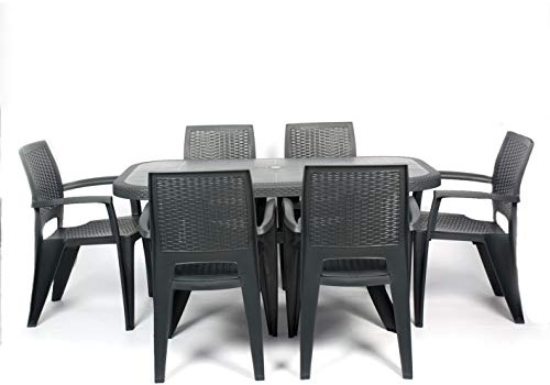 CREVICOSTA QUALITY MARK MARCAS DE CALIDAD - Conjunto Mesa Caribe Rectangular + 6 sillas Caribe de Resina (Antracita)