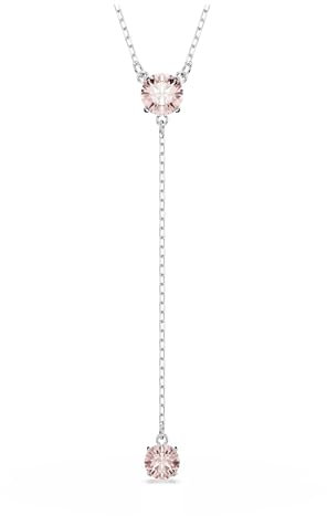 Swarovski Collana a Y Attract, Taglio Round, Rosa, Placcato rodio