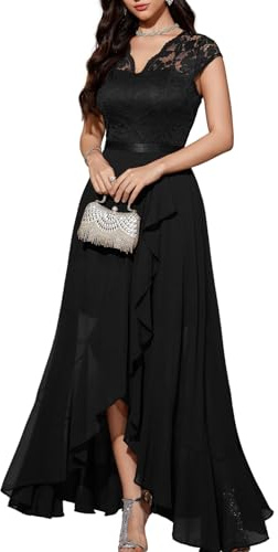 Bbonlinedress Aftonklänning, elegant för bröllop, spetsklänning, chiffongklänning, hi-lo-klänning, brudklänning, festklänning, examensklänning, lång, balklänning, strandklänning, svart, XS