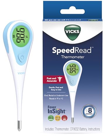 Vicks SpeedRead Digital Thermometer for Baby, Kids & Adults, Color-Coded Readings, Oral, Baby Rectal Thermometer or Under The Arm, Water Resistant