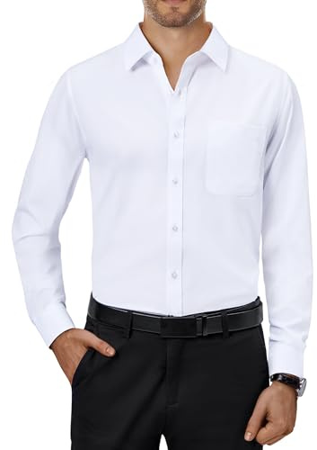 Alimens & Gentle Dress Shirt Men Long Sleeve White Fitted Button Down Shirt
