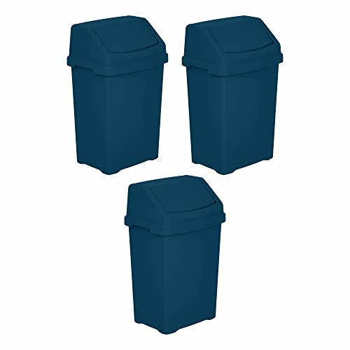 (Set of 3) 25L Litre Robust Plastic Swing Bin Waste Recycle Recycling Dustbins With Removable Swing Lid Rubbish Trash Refused Bins Garbage Paper Trash Can For Home Kitchen Bathroom Office (Navy Blue)