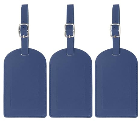 PATIKIL 3 Piezas Etiquetas de Equipaje de Cuero PU, Identificador de Maletas Etiquetas para Maletas de Viaje Etiqueta de Privacidad con Hebilla Ajustable para Maleta, Mochilas, Azul Oscuro