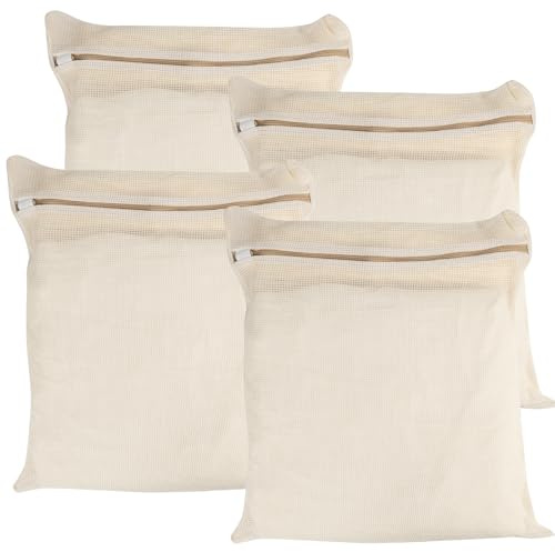 4 sacchetti per biancheria in maglia di cotone biologico resistente con cerniere robuste e rete traspirante sono delicati sacchetti per biancheria intima, vestiti, pantaloni e calzini