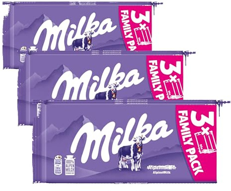 Milka Alpenmilch Schokolade, Hochwertige Zutaten, Schmelzende Textur, 3x90g Multipack (Packung mit 3)