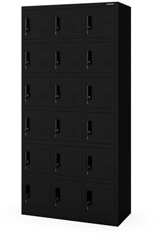 Jan Nowak Armario para Vestuario 3B6A Taquilla Metálico con 18 Compartimentos Ranuras de ventilación Recubrimiento de Polvo 185 cm x 90 cm x 40 cm Negro