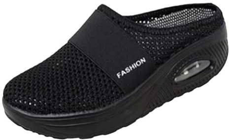 Zapatos ortopédicos para mujer, zapatos ortopédicos para mujer, pantuflas con cojín de aire, tenis para caminar para diabéticos con soporte de arco para mujer, Black, 38 EU