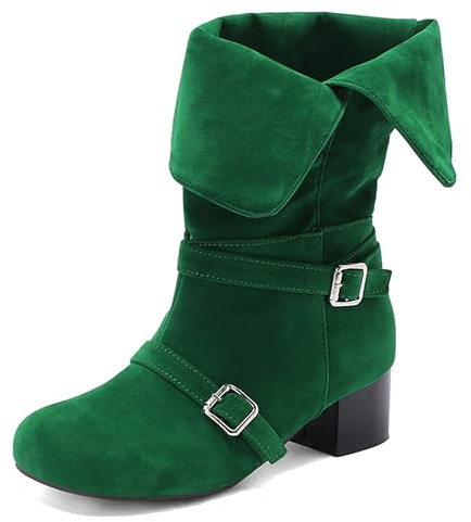Bviennic Botines Mujer Tacón Ancho Medio Casual Punta Rojoonda Sin Cordones Slouch 2695 Verde Talla 47 Eu/49Cn