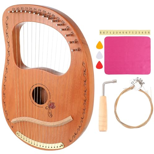 Leierharfe 16-saitige Holzharfe als Zartes Musikinstrument | Satz, Tragbares Design mit Glatter Oberfläche, Längerer Sustain Effekt, in Natürlicher Holzoptik