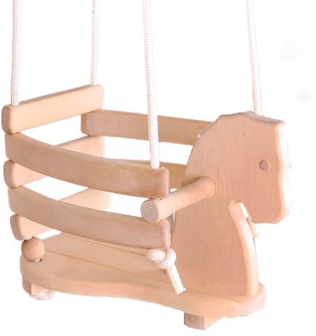 2-in-1 Kinder-Schaukel als Pferd 7012 - Massivholz - Baby-Schaukeltier mit Seil - Natur - Umbau als Kinderschaukel