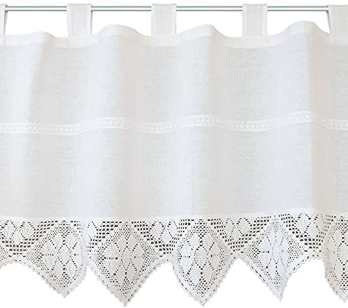 Rideau brise-bise élégant avec passants - Rideau opaque - 60 x 150 cm - Style maison de campagne - Motif floral - Dentelle blanche - Rideau court moderne pour cuisine, salon, caravane