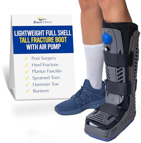 Brace Direct Lightweight Full Shell Walking Boot with Air Pump – Tall Orthopedic Support for Foot & Ankle Fractures, Sprains, Achilles Tendonitis, Medium (US Shoe Men 7.5-10 / Women 8.5-11.5)