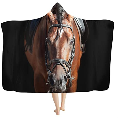 chaqlin 3D Brown Horse Wearable Blanket Hoodie for Womens Mens,Oversized Fleece Hoodie Sweatshirt Blanket Hoodie Blanket Ultra Soft Pullover Hooded Sweaters Adult Throw Blanket