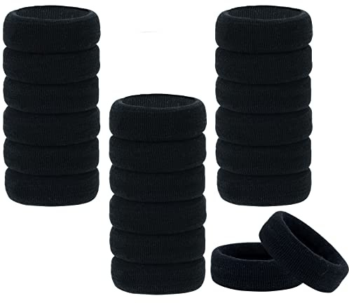 Confezione da 20 fascette elastiche nere in spugna lavorata a maglia, elasticizzate, larghe e spesse, anelli per coda di cavallo, accessori per capelli attorcigliati per donne e ragazze