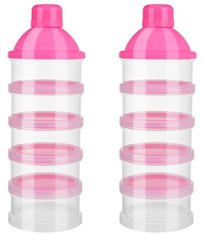 XINRUI 2pcs Portable Infant Baby Milk Powder Dispenser, Milk Formula Powder Dispensers Pot 5 Layers 100ml Per Layer Transparent Compartments, Milk Powder Dispenser & Snack Storage Container