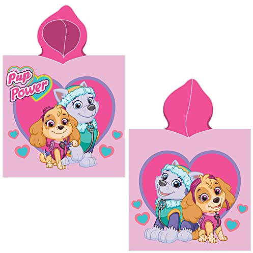 Paw Patrol barnhuvor badponcho flickrosa 60 x 120 cm, 100 % bomull, velourkvalitet, poncho, badrock, duschhandduk, handduk, handduk, badhandduk, flicka, pareo rosa Marshall Skye Ryder Rocky Zuma