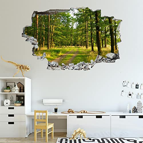 Wald 3D Wandtattoo Mauerloch Wandsticker Wandaufkleber Durchbruch Rasen selbstklebend Schlafzimmer Wohnzimmer Wanddeko fürs Kinderzimmer 72x113cm
