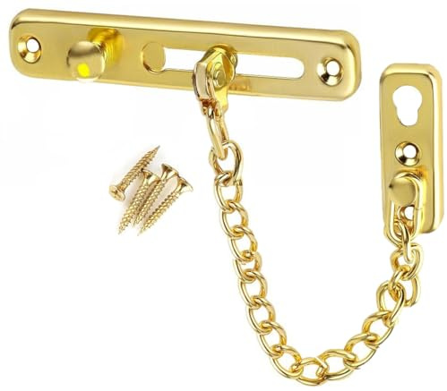 Litensh Chaîne de Porte de Sécurité acier inoxydable, Limiteur de Porte Étroit Serrure Verrou Portes Anti-Vol à Ressort, Chaîne de Sécurité de Protection, Verrou Coulissant pour Fenêtres Hôtels doré