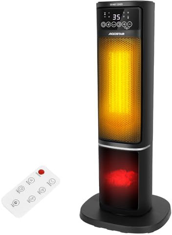 Aigostar Chauffage d'appoint avec Flamme 3D, 2000W Radiateur Electrique, Céramique, Télécommande, 5 Modes & ECO, Silencieux, Chauffage Rapide, Température Réglable, Minuterie 24H, Oscillation - Ayden