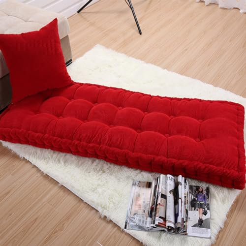 Generisch 10cm Dickes Sitzkissen Outdoor, Bankauflage Bankkissen, Gute Qualität Waschbare Gartenbank Auflage, Rechteck Sitzkissen Für Außen & Innen Sitzbank & Hollywoodschaukel,Rot,55x180cm