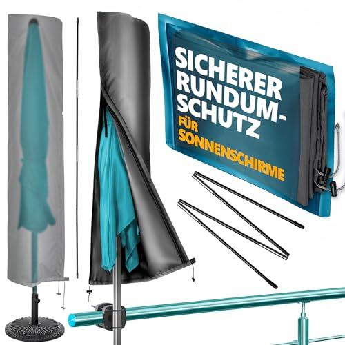 Menz Custodia protettiva per ombrellone, resistente alle intemperie, per ombrellone, diametro 3 m, 2,5 x 1,5 m, robusta custodia per ombrellone con asta, chiusura lampo, copertura in poliestere