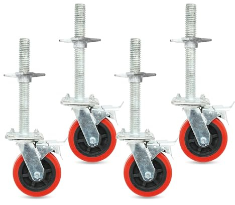 Genérico Juego de 2 Patas Ajustables y Ruedas para Torre de Andamio de Aleación Industrial, Silencioso y Antideslizante - Especialmente Diseñada para Uso Industrial,29mm