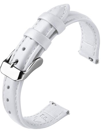 Fullmosa 12 färger klockarmband, 16 mm vintage läderarmband ersättningsband för smartklocka och universell klocka med rostfritt stål spänne för män kvinnor, 16 mm vitt + silverspänne