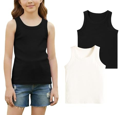Happy Cherry Unterhemd-Tanktops für Mädchen Basic Tank Top 2er Set Kinder Unisex Bequeme Ärmellose Unterhemden Atmungsaktiv Trägertop 2-14 Jahre