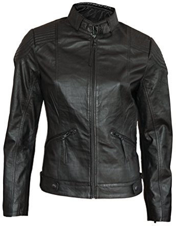 ROCK-IT Apparel Chaqueta de cuero para damas Biker Dark Micha Chaqueta de transición hecha de genuino cordero de cuero nappa Chaqueta para damas Chaqueta de cuero real Color Negro S