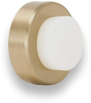 EVI Herrajes | Wall-Mounted Door Stop | 1.38 x 0.71 | Golden Brass | Adhesive or Screw Installation | White Rubber | Anti-Impact Cushion | for Handles | 2 Installation Modes | 04025435BTPMLMT.