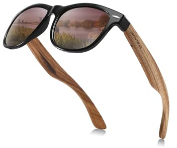 GREENTREEN Lunettes de Soleil Homme Femmes Bois:Polarisées pour Conduite | Protection UV400 et Anti-éblouissement pour Randonnée Plage Pêche et Voyage; Léger; Charnières à ressort flexibles;Unisexe