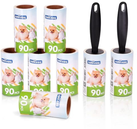 Nobleza Lint Roller 720 Sheets, 8 Refills + 2 Handles Extra Sticky Lint Rollers Pet Hair Remover for Clothes Carpet Furniture, Easy Peeling Pre-cut Paper Sheets for Cat Hair Dog Hair Dust fluff