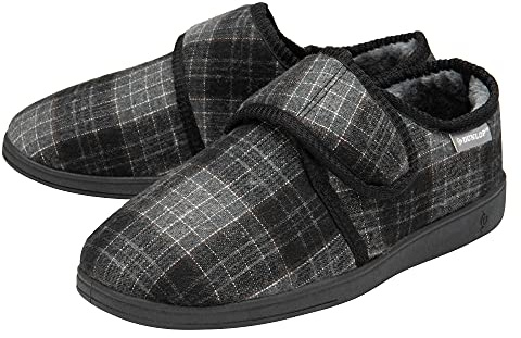 DUNLOP Mens Touch Fastening Full Slipper - Black/Grey - UK 11