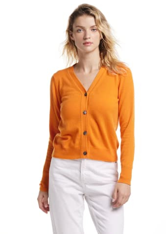 EURKEA Women's V Neck 100% Cashmere Cardigan Sweater, Pullover Winter Top for Women, Gifts Ready, Orange