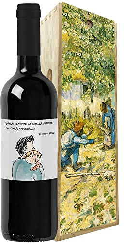 Regalo festa del papà - Bottiglia vino personalizzata e cassa legno - Idea regalo uomo, festa del Nonno, compleanno papà (Primi passi, Abbraccio)