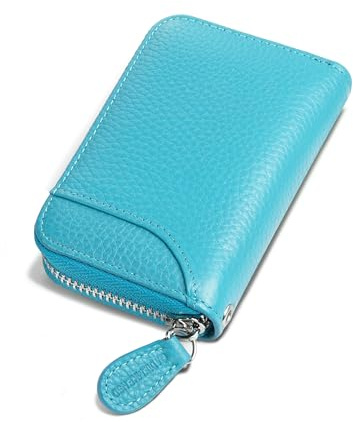 GADIEMKENSD Kreditkartenetui Kartenetui Damen RFID Schutz Mini Leder Portemonnaie Karten Etui Herren Kreditkartenhülle Slim Travel Wallet 14 Fächer Kartenetui Reißverschlussetui Geldbörse Himmelblau