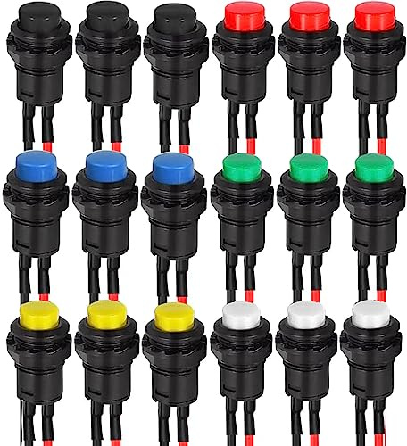 RUNCCI-YUN 18pcs Rund Mini Drucktaster 12mm,Verriegeln Druckknopfschalter,Mini Push Button Schalter,AC 250V/1.5A 125V/3A für Arduino DIY, Autotrompete, PC, Tischlampe, Haustürklingel