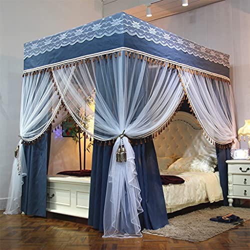 UNICOKA Prinzessinnen-4-Eck-Pfostenbett, Baldachin und niedlich für Mädchenbett, Schlafzimmer für Erwachsene, Kinderzimmer; Vorhangnetz für Twin-/Full-/Queen-/King-Size-Betten (einfarbig-blau-grau,