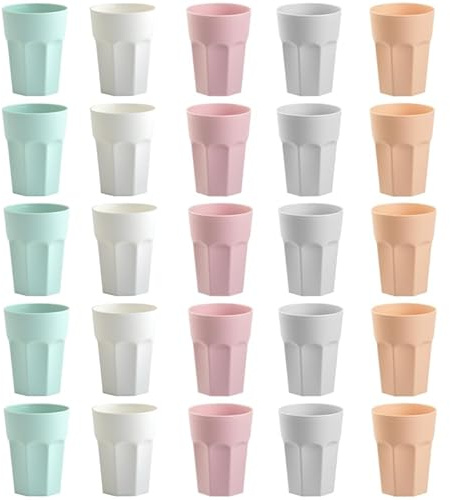 Engelland - 25 x Plastikbecher, Trinkbecher, bunte Mischung, Pastellfarben, 400 ml, Eichstrich, bruchfest, stapelbar, Mehrweg, Kunststoff, wiederverwendbar, Party-Becher, Trink-Glas