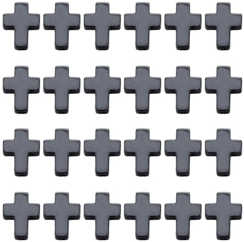 SUNNYCLUE 60 Stück Kreuzperlen Kruzifixperle Synthetischer Hämatit Schwarz Vakuumbeschichtung Lose Heilige Perle Für DIY Ohrringe Halsketten Armbänder Schmuckherstellung Kunst Frauen Männer Erwachsene