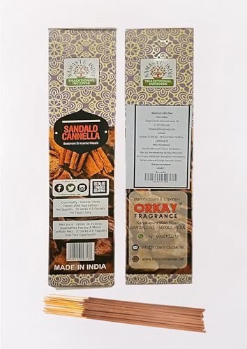 Namaste India Hexa Lot de 6 paquets de 20 bâtonnets d'encens en bois de santal + cannelle - Qualité supérieure pour la maison, le bureau, le yoga, la méditation, la relaxation et la guérison