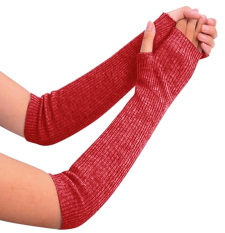 Latex Suit Red Women for Women, Knitted, Plus Velvet, Thickened, and Winter Gloves with Warm Pattern (Gloves for Adults), Belly Dance Costume Women (Red, One Size)