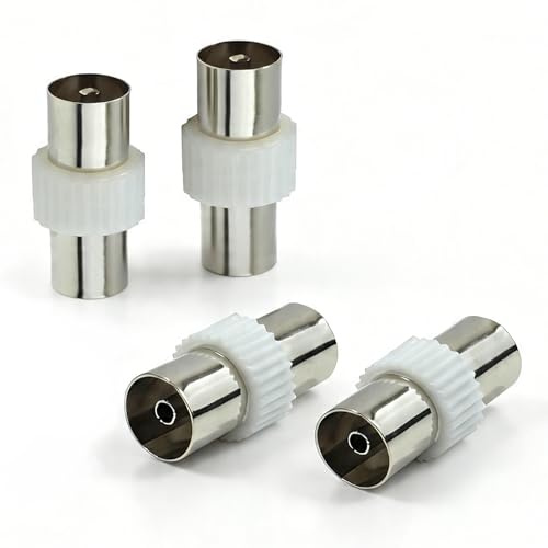 TV Aerial Coaxial Cable Connectors, 2 Male and 2 Female Connectors, Nickel-Plated for TV Lossless Signal Transmission, RF Coax Aerial Adapters, Coaxial TV Aerial Plug Kit