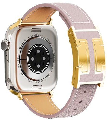 Leather Watch Band with Magnetic Buckle,Dressy Apple Watch Ultra Leather Band Rugged Durable Replacement Strap for Men & Women