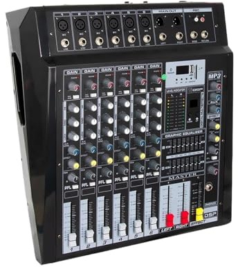 DJ-Controller Professioneller 6-Kanal-Mixer Mit Leistungsverstärker, All-in-One-Stufenleistungs-Hochleistungsmixer, DSP-Effekt, 700-W-Watt-Verstärker