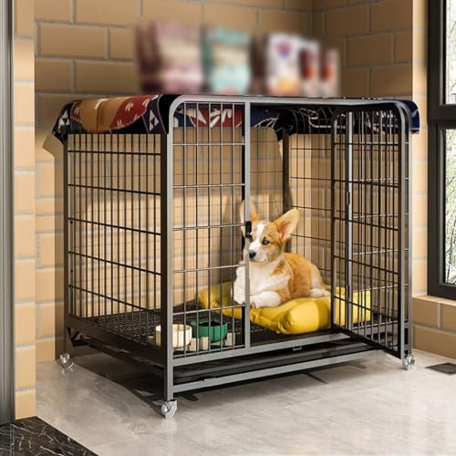 Hundebox, Hundekäfig, robuster Käfig mit Tablett, Tür, Innenzaun, für Hof, Camping, Hundezaun, schwere Metallbarriere, schwarzer Käfig (70 x 54 x 78 cm)